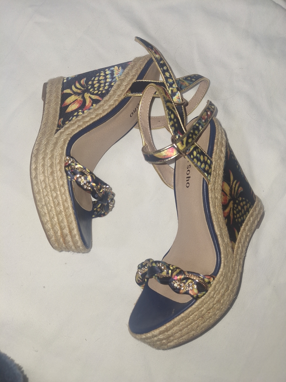 Zigi Soho Blue Floral Espadrille Wedge Sandals - Picture 3 of 4